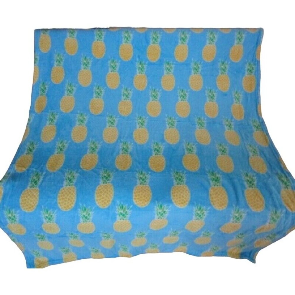 New Blue Reversible Pineapples Plush Fleece Throw GIFT Blanket Fruit Pineapple
